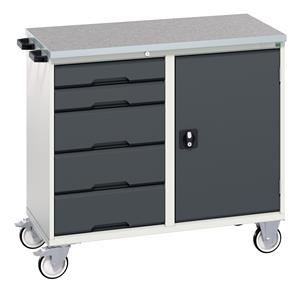 verso maintenance trolley with 5 drawers, door and lino top. WxDxH: 1050x600x980mm. RAL 7035/5010 or selected Bott Verso Mobile  Drawer Cupboard  Tool Trolleys and Tool Butlers
